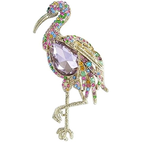 Sindary Art Style 3.94" Animal Flamingo Brooch Pin Austrian Crystal Pendant BZ6620 (Gold-Tone Multicolor) Cover