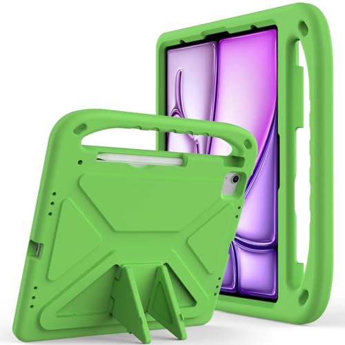 Coque iPad Air 13 M2 2024 enfant EVA vert antichoc poignée étui