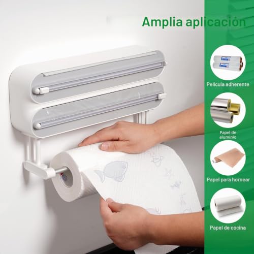 Soporte para rollos de cocina de pared de triple capacidad y fácil montaje 5