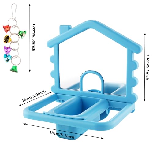 Image of 3 in 1 Bird Mirror with Perch Stand,Parrot Mirror for Cage,Bird Swing Toys for Cockatiels,Lovebirds,Conures,Parakeets-Helps Birds Release Stress (Blue)