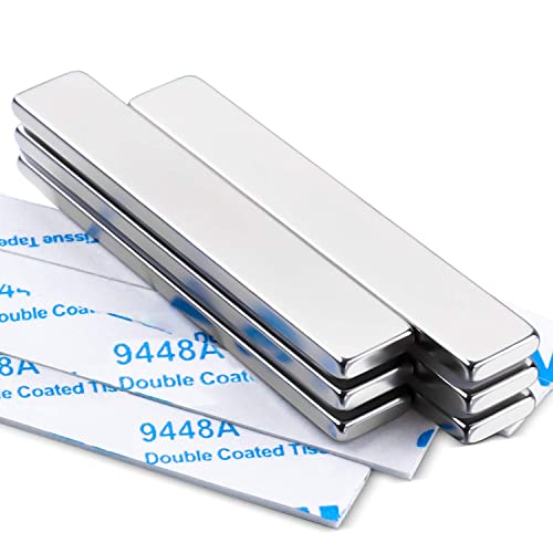 Image of MIKEDE 4 Pack Rare Earth Strong Neodymium Bar Magnets, with Double-Sided Adhesive for Craft, Fridge, Kitchen, Office - 60 x 10 x 3 mm