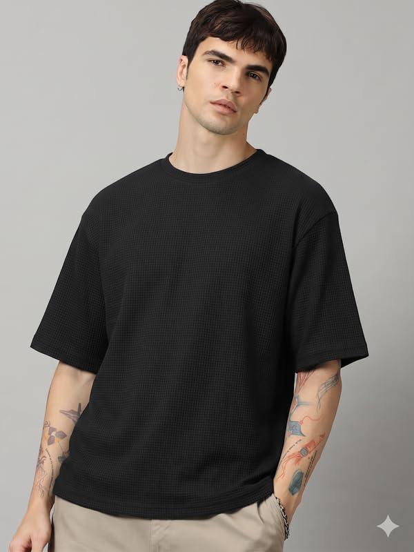 Image of RodZen Oversized Baggy Fit Half Sleeves Round Neck Solid Cotton Blend Combo T-Shirt for Men (Pack of 3)