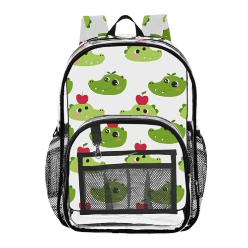 ALAZA Cute Hipster Crocodile Clear Backpack PVC Transparent Bookbag Heavy Duty for Student Boy Girl Kids Adult School Travel Work
