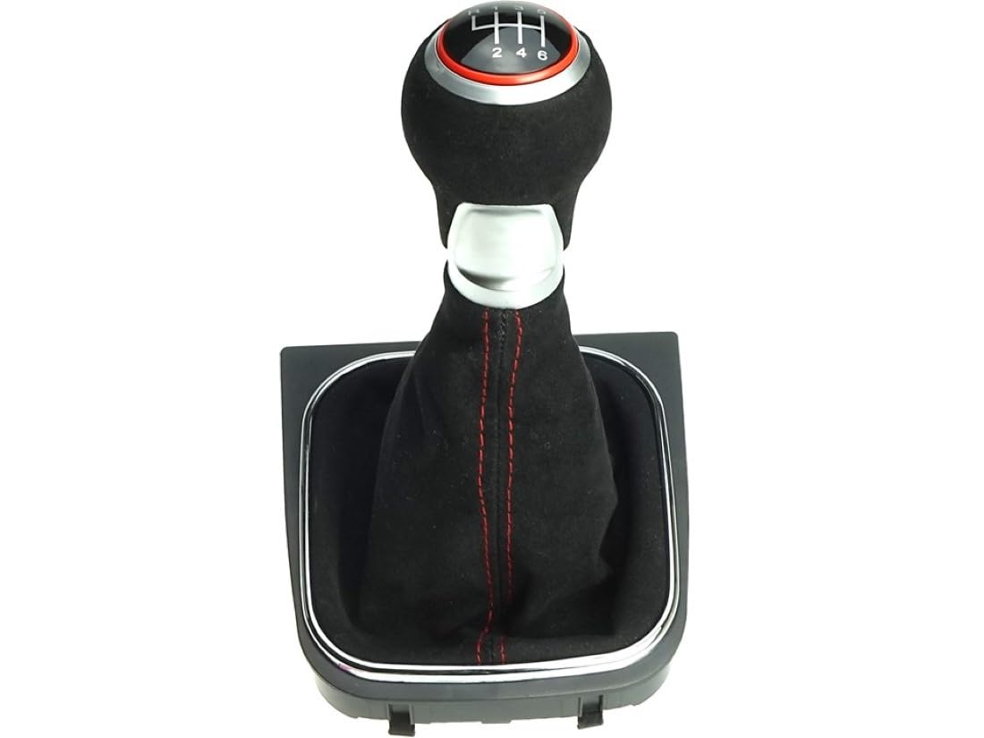 Kit Coprigamba Cambio Nero Cuciture Rosse Per VW Golf 5 E 6 - Pomello Stile A4 Con Inserti Cromati