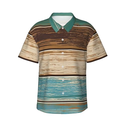 FBGHHTY Camisa hawaiana de manga corta con estampado de tablones de madera rústica para hombre, verano, casual, vacaciones, playa, aventuras al aire libre, Negro, L