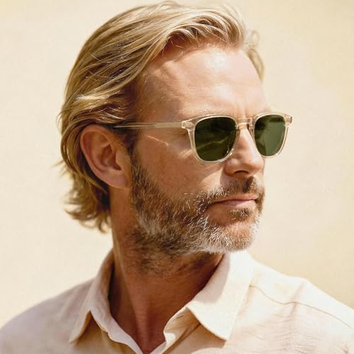 Image of CARFIA Clear Yellow Retro Cool Acetate Polarized Sunglasses for Men UV Protection, Fashion Driving Eyewear Male Square Shades