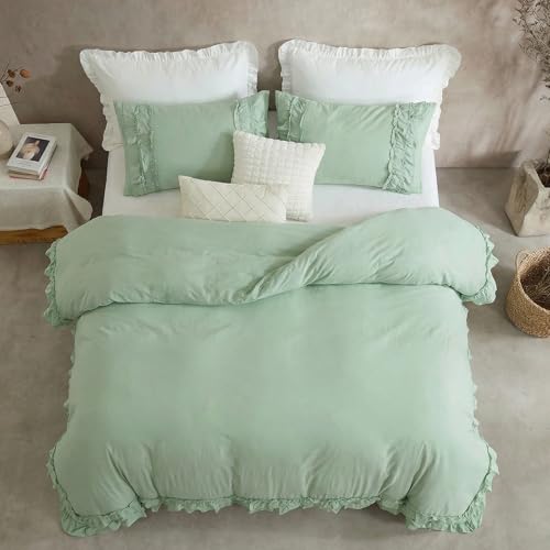 Housse de couette vert sauge avec fermeture éclair pour lit simple - 6