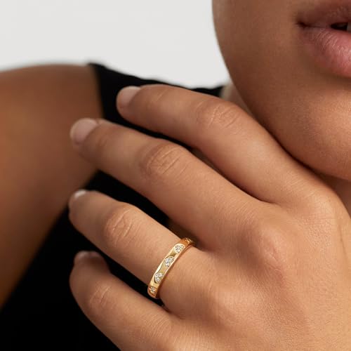 3mm Trendy Ring Pave with Heart Love Design Women Ring 14K Gold Plated CZ Stackable Ring Eternity Bands for Women Size 6-83