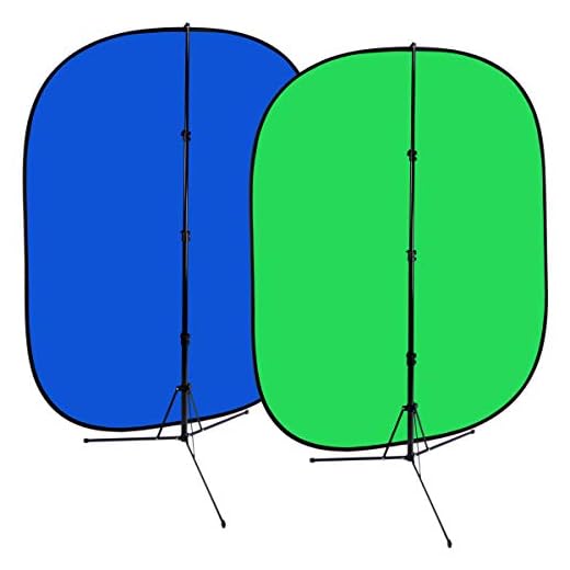 Fotodiox 5'x7' Collapsible Chromakey Green + Blue 2-in-1 Background, Backdrop kit w/Stand Support