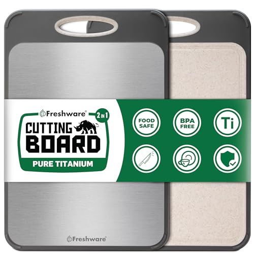 Freshware Titanium Cutting Board for Kitchen, Doble Sided and Non Slip Cutting Boards, Pure Titanium/PP, Chopping Board with Juice Grooves, Dishwasher Safe, Large 15.75