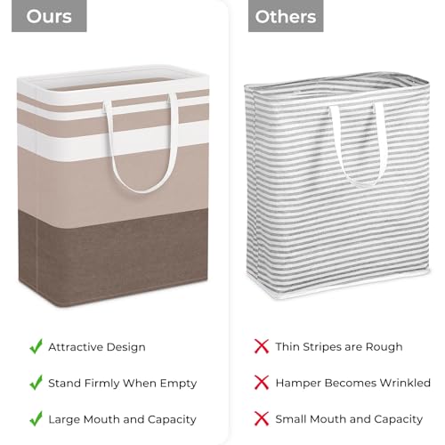 HomeHacks 2-Pack Large Laundry Basket, Waterproof, Freestanding Laundry Hamper, Collapsible Tall Clothes Hamper with Extended Handles for Clothes Toys in the Dorm and Family (Brown, 125L)
