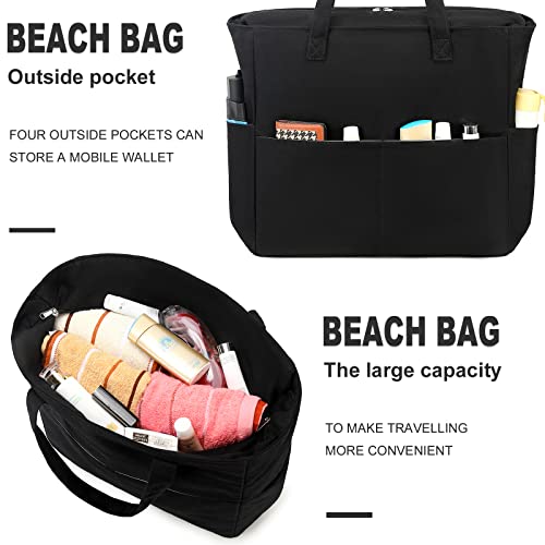 Image of LEDAOU Large Beach Tote Bag Women Waterproof Sandproof Zipper Beach Tote Bag for Pool Gym Grocery Travel with Wet Pocket | Waterproof