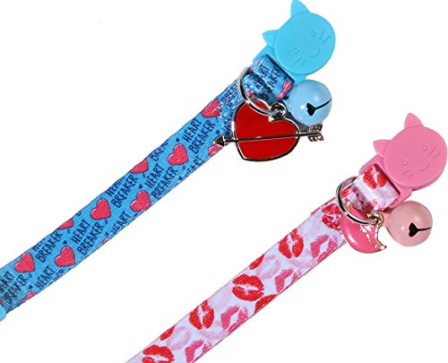 Boombone 2 Pack Valentines Day Cat Collar Breakaway,Safety Adjustable Collars With Bell For Kitten #TOP3