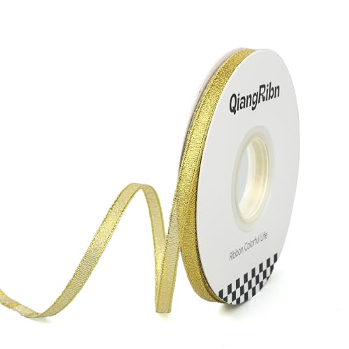 Glitter Ribbon, Gold Sparkly Ribbon for Gift Wrapping, Christmas Tree Decorations, Wedding Decor, Party Decorations, Floral Arrangements and DIY Craft Projects,1/4 Inch x 50 Yards