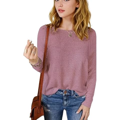 MINT PLUS PINK Womens's Drop Shoulder Casual Loose Crewneck Lightweight Long Sleeve Pullover Sweaters (Mauve,Medium) Cover