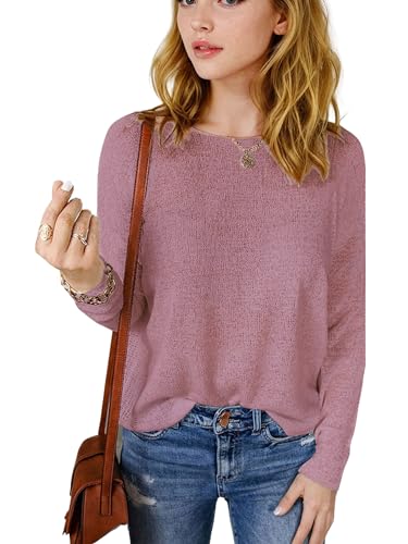 Image of Womens's Drop Shoulder Casual Loose Crewneck Lightweight Long Sleeve Pullover Sweaters