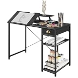 X-cosrack Drafting Table with Storage Shelves & Drawer, 43' Adjustable Art Desk with Monitor Stand for Home...
