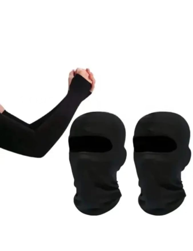 Balaclava Face Mask Pack of 2 Black Stretchable Helmet Inner Cover for Men & Women Dust Proof Riding Mask for Biking, Cycling & Winter Protection
