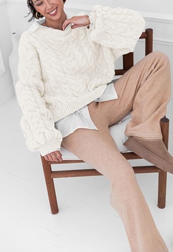 Image of PRETTYGARDEN Womens Sweaters Spring 2026 Cable Knit Long Sleeve Crewneck Oversized Sweater Chunky Pullover Loose Outfits