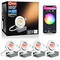 Lumary Smart LED Recessed Lighting 4 Inch, 40° Tilt Gimbal Directional Light ETL & FCC, Canless Downlight with J-Box, CCT & RGB Color Changing Recessed Lights 9W 810Lm, Work with Alexa Google, 4 Pack