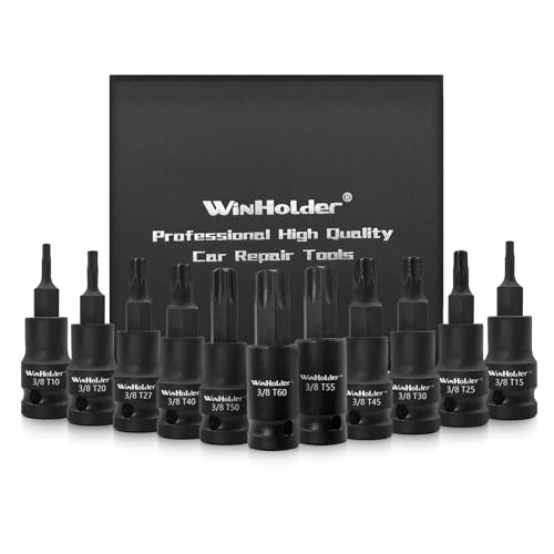 WinHolder 3/8 Drive Impact Hex Torx Spline Bit Socket Short Reach Allen Star Hand Tool Kit (11PCS Impact Torx Bits Socket Sets)