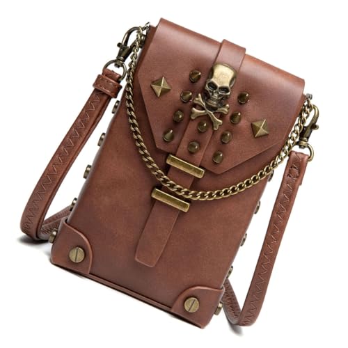 Sac à bandoulière en cuir pour femme avec motif de tête de mort rock chic élégant