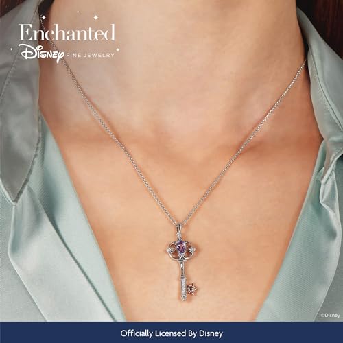 Jewelili Enchanted Disney Fine Jewelry Rapunzel Key Pendant Necklace for Women |14K Rose Gold over Sterling Silver | Rose-De-France & 1/20 CTTW White Diamonds |18" Cable Chain |Princess Gifts for Her2