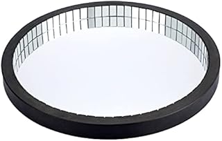 BSTKEY Mosaic Glass Black MDF Mirror Tray, Decorative Round Vanity Organizer Tray Jewelry Trinket Tray Perfume Tray, 30CM Serving Tray for Dresser, Coffee Table, Bedroom