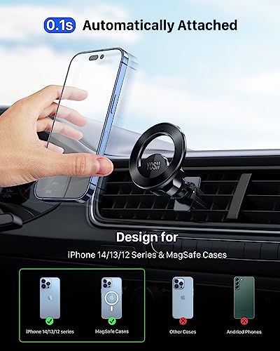 YOSH Mag-Safe Car Mount for Air Vent, 2023 New Magnetic Phone Car Mount with 20x N55 Magnets, iPhone Car Phone Holder Cradle, Only for iPhone 15/14/13/12 Series & Mag-Safe Case with Double Lock Clips