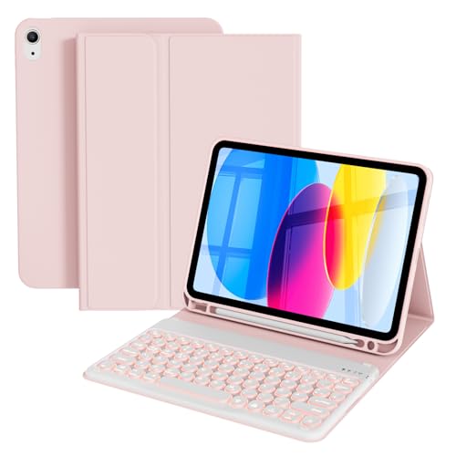 ZOPSGYU Funda con Teclado para iPad A16 11/10 Generación (2025/2022, 11/10.9 pulgadas), 7 Colores Iluminado Teclado Desmontable Funda para iPad 11./10.ª Gen, QWERTZ Diseño Alemán, Rosa