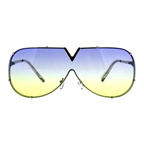 V Top Oversized Sunglasses Designer Style Shield Aviators UV 4002