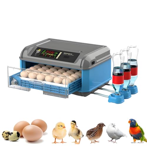 Incubadora de huevos con volteador automático, control de temperatura y humedad, vista panorámica, contador de días de eclosión y vela de huevos para incubar huevos de pollo, pato, ganso, pájaro