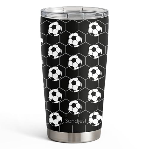 SANDJEST Soccer Stainless Steel Tumbler 20oz, Insulated Travel Coffee Cup, Sport Tumblers Gifts for Soccer Lovers, Men Women, Coach, Birthday, Christmas