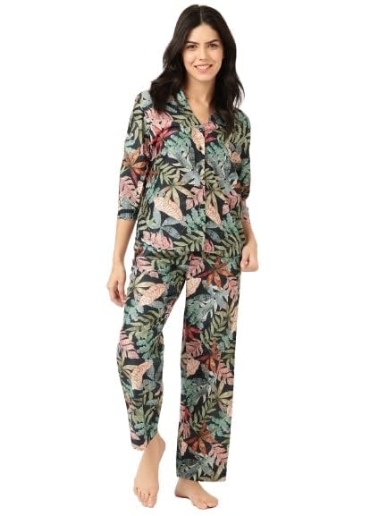 Image of STORIES OF BANNO'S SWAGGER Premium Poly Muslin Floral Co-Ord Set for Women | Soft Pajama Set | Elegant Printed Nightwear Lounge Outfit | Trendy Casual Wear Co-Ord Set