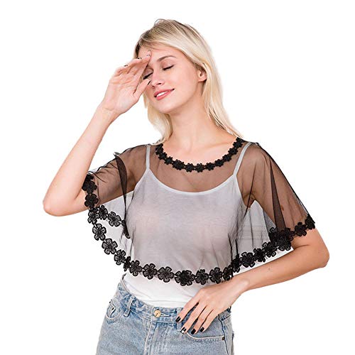 Women Tulle Lace Cover up Wedding Shawl and Wraps with Lace Shrug Bolero