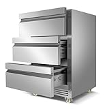 FoMup Stainless Steel 3-Tier Drawer Fridge Undercounter, Outdoor Beverage Refrigerator with Wheels, Waterproof Design and Temperature Control for Home and Commercial Use