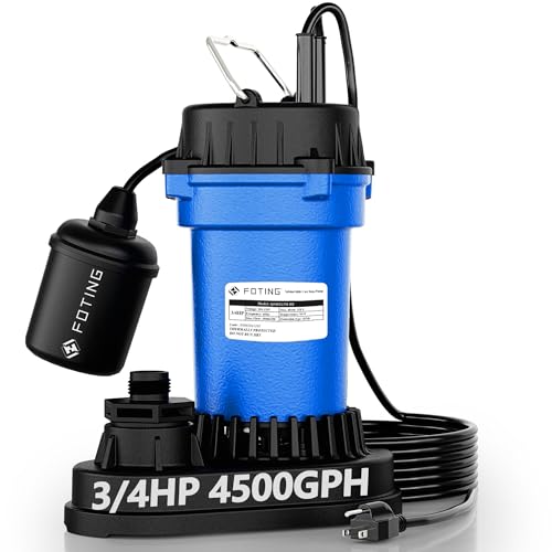 Image of FOTING 3 /4HP Submersible Sump Pump,4500 GPH Cast Iron Sewage /Effluent Pump,Automatic Tethered Float Switch,Septic Pump for Basement,Septic Tank,Basin,Sewage Well,1-1 /2 inch NPT Discharge, Dark Blue