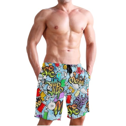 Men's Swim Trunks Graffiti Art Board Shorts Quick Dry Swimsuit Swimwear Holiday Party Bathing Suit4