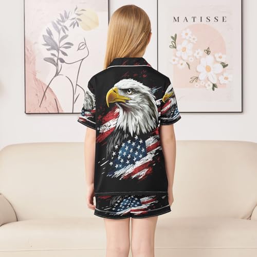 ALAZA Colored Bird American Flag Satin Pajamas Set Short Sleeve Button Down Sleepwear Summer Pjs 2 Piece4