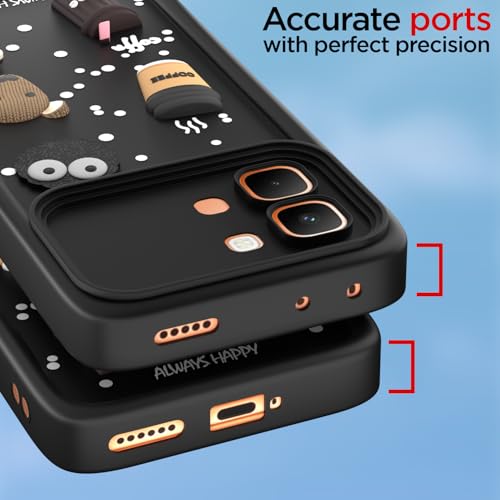 Image of Pikkme Back Cover for Infinix Note Edge 5G | 3D Bear Silicone Cute & Fun Coffee Cartoon | Full Body Protection Bumper Case (Black)