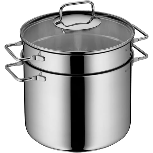 WMF Nudeltopf mit Sieb 24 cm Induktion, Kochtopf groß 7l, Spaghettitopf mit Glasdeckel, Cromargan...