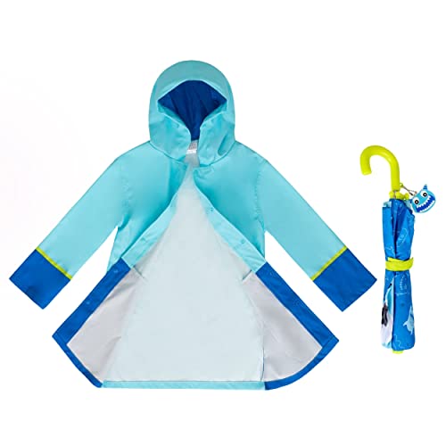 Keyoung addie & tate Monster Rain Coats for Girls, Boys & Kids, Umbrella Set - Toddler Umbrellas for Rain, Kids Raincoat Jacket (5-7), Turquoise