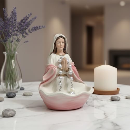 Estatua Virgen María Porta Rosario Decorativa Rosa 6 pulg miniatura 7