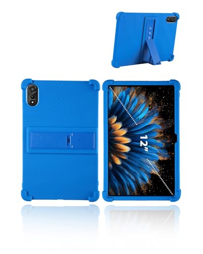for Blackview MEGA 2 Android 15 Tablet 12 inch FHD+2K Display AI Smart Tablet Model Case,UYRUREL Soft Silicone Adjustable Stand Cover Lightweight Kids Friendly,Blue.