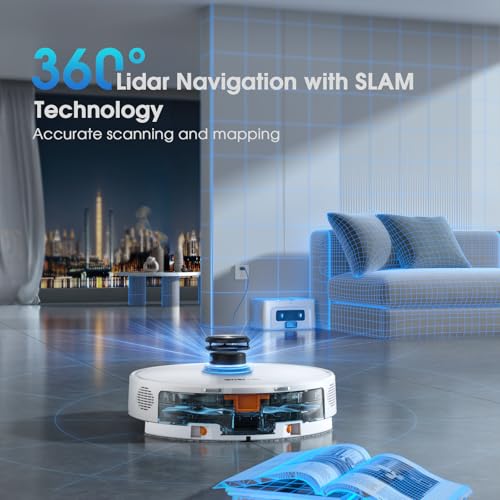 Image of Robot Vacuum and Mop Combo, Self-Emptying Robotic Vacuums Cleaner Smart Mapping, 2-3 Months Hands-Free Base Strong Suction & LiDAR Navigation, 220 Mins Long Runtime for Pet Hair, Hard Floor, Carpet
