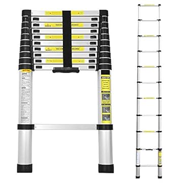Sonnewelt Scala telescopica da 3,2 m, in alluminio, antiscivolo, multiuso, estensibile, 11 gradini