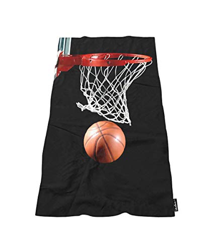 Moslion Comfy Bath Towels Basketball with Hoop Sport Black Soft Bathing/Beach/Camping Towel for Women Men Girls Boys Large Size 64x32 Inches