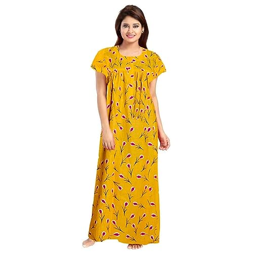 Image of 100% Cotton Nighty for Women || Long Length Printed Nightytwear (Combo Pack of 2)(Blue&Yellow) Multicolour