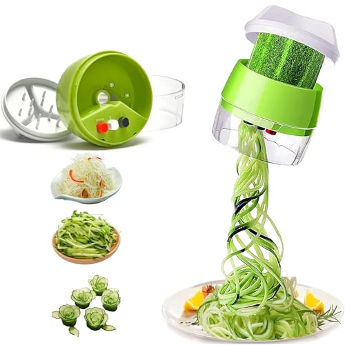 EHIOG Spiraliseur de légumes Portable,4 en 1 Spiraliseur de Légumes,Spiralizer Manuel Multifonction Pour Courgettes, Carottes, Tagliatelles de Légumes, Concombres