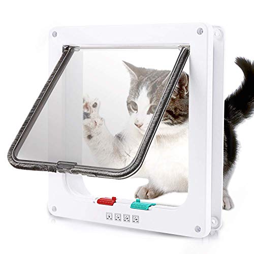 Pets Landing Cat Flap Door Magnetic Pet Door with 4 Way Lock, Easy Installation, Noiseless Cat Door for Cats, Kitties and Doggy, for Interior Door, Window, Wall, Cats Space, Cupboars and Litter Box